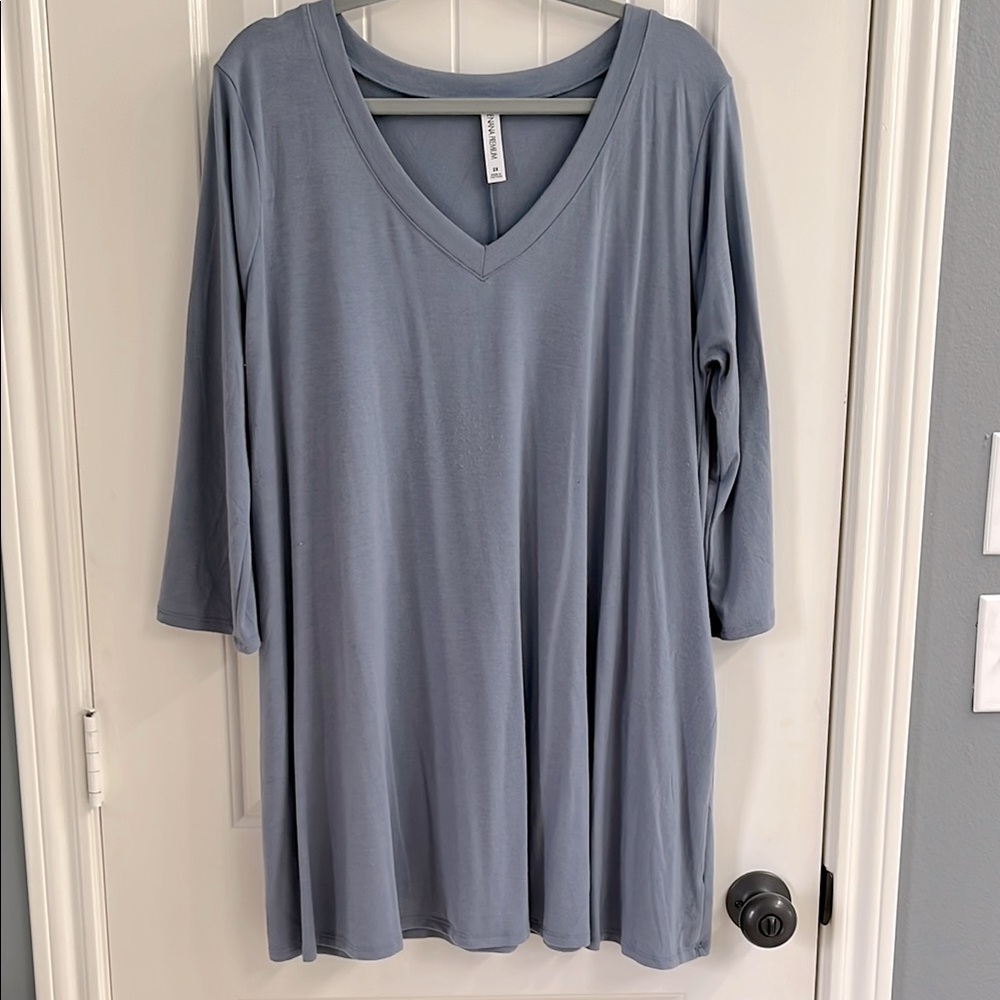 Women's Blue V-Neck Tunic with pockets